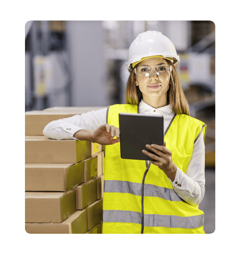 Women in Warehouse Using Tablet